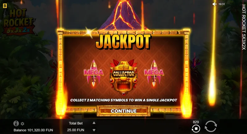Hot Rocket 5x 3x 2x - lansarea Jackpot Spins cu racheta de colectare în centru